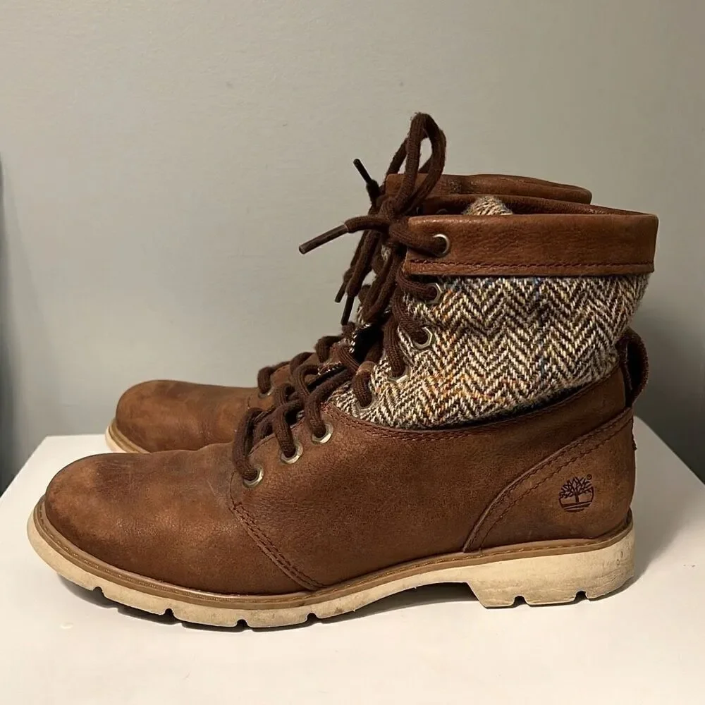 Timberland Women's Brown & Tan Tweed Leather Ankle Boots